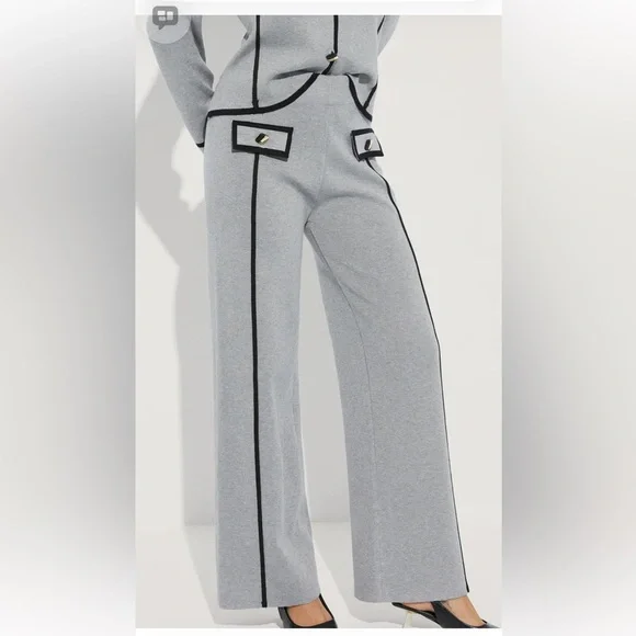 Commense Black and White Wide Leg 2 piece knit pants suit - Picture 4 of 7